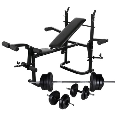 vidaXL Weight Bench with Weight Rack Barbell and Dumbbell Set 60.5kg Fitness 